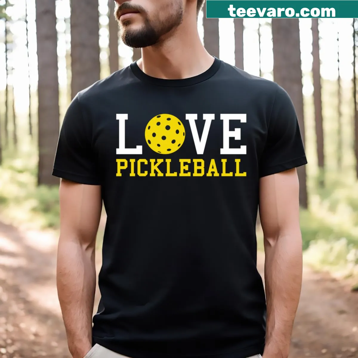 Pickleball-themed t-shirt featuring yellow ball graphic for sports fans — on a men's t-shirt