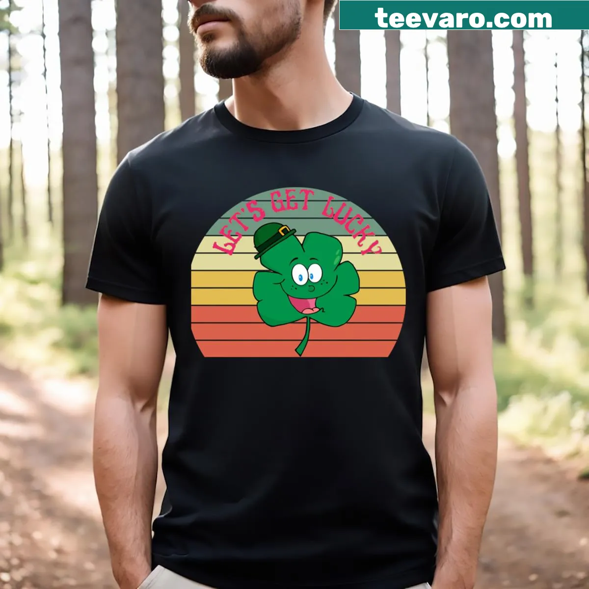 Minimalist t-shirt featuring the word 'Lucky' in bold typography — on a men's t-shirt
