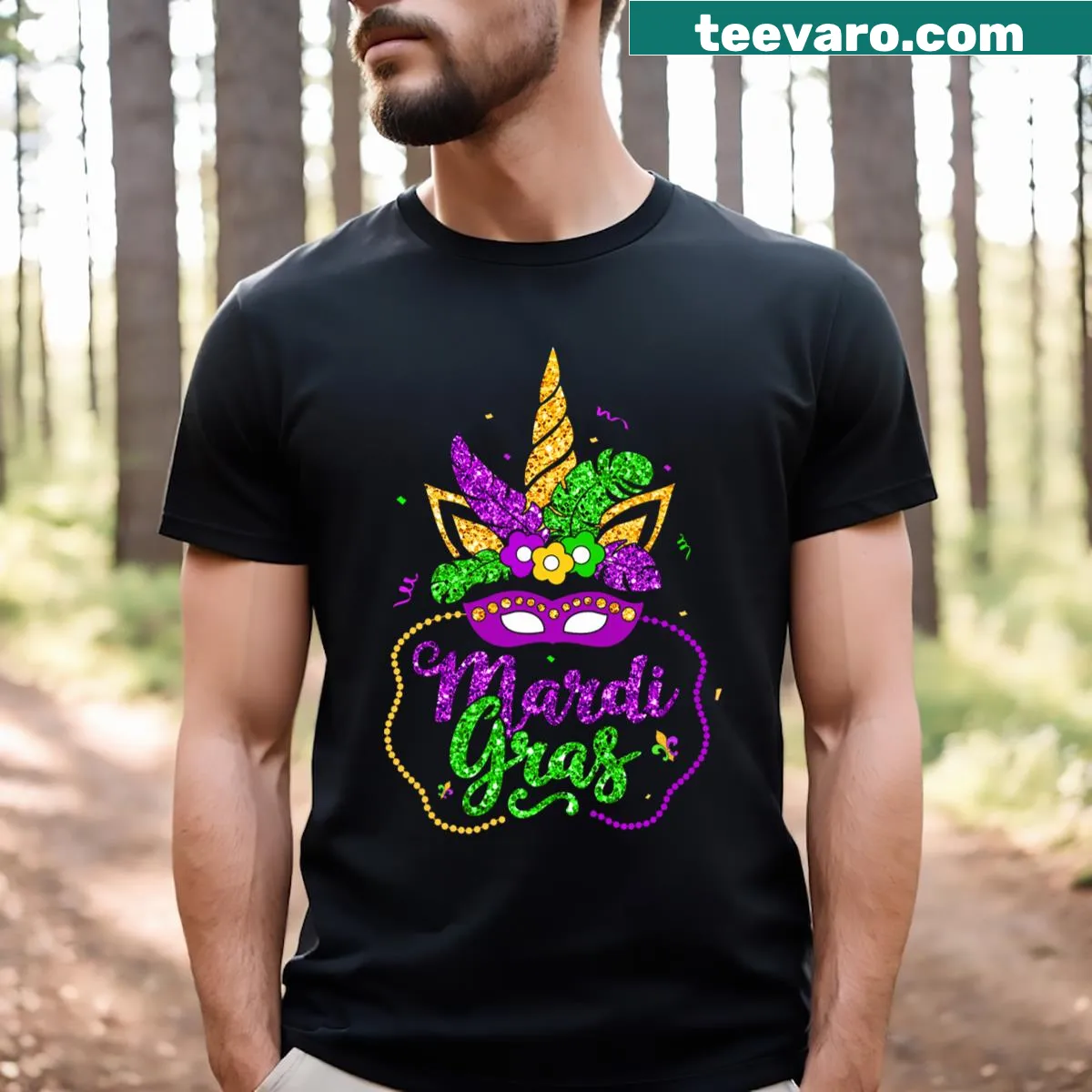 Mardi Gras 2024 design with masks and beads on a kids T-shirt — on a men's t-shirt