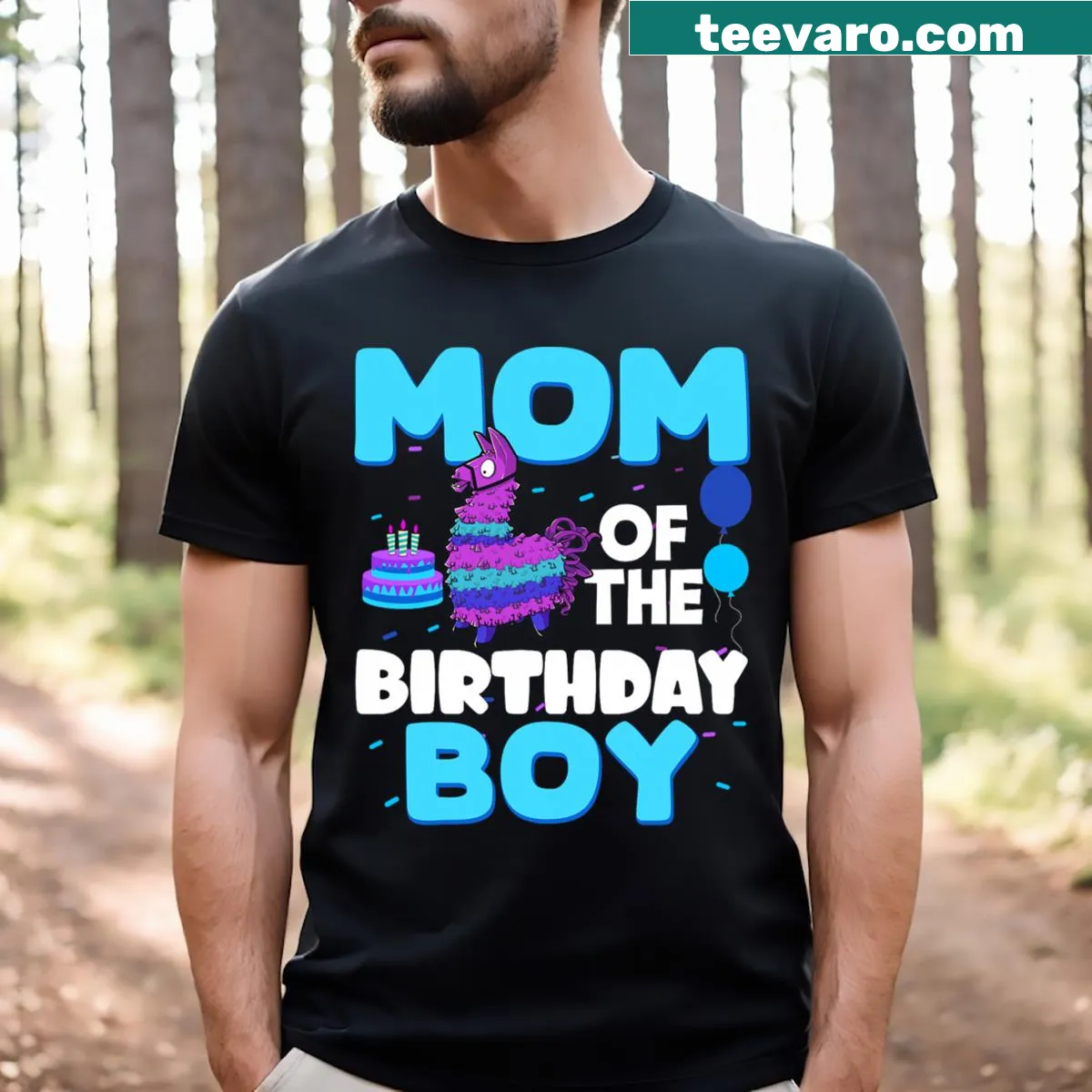 Playful illustration of a llama for a birthday mom t-shirt — on a men's t-shirt