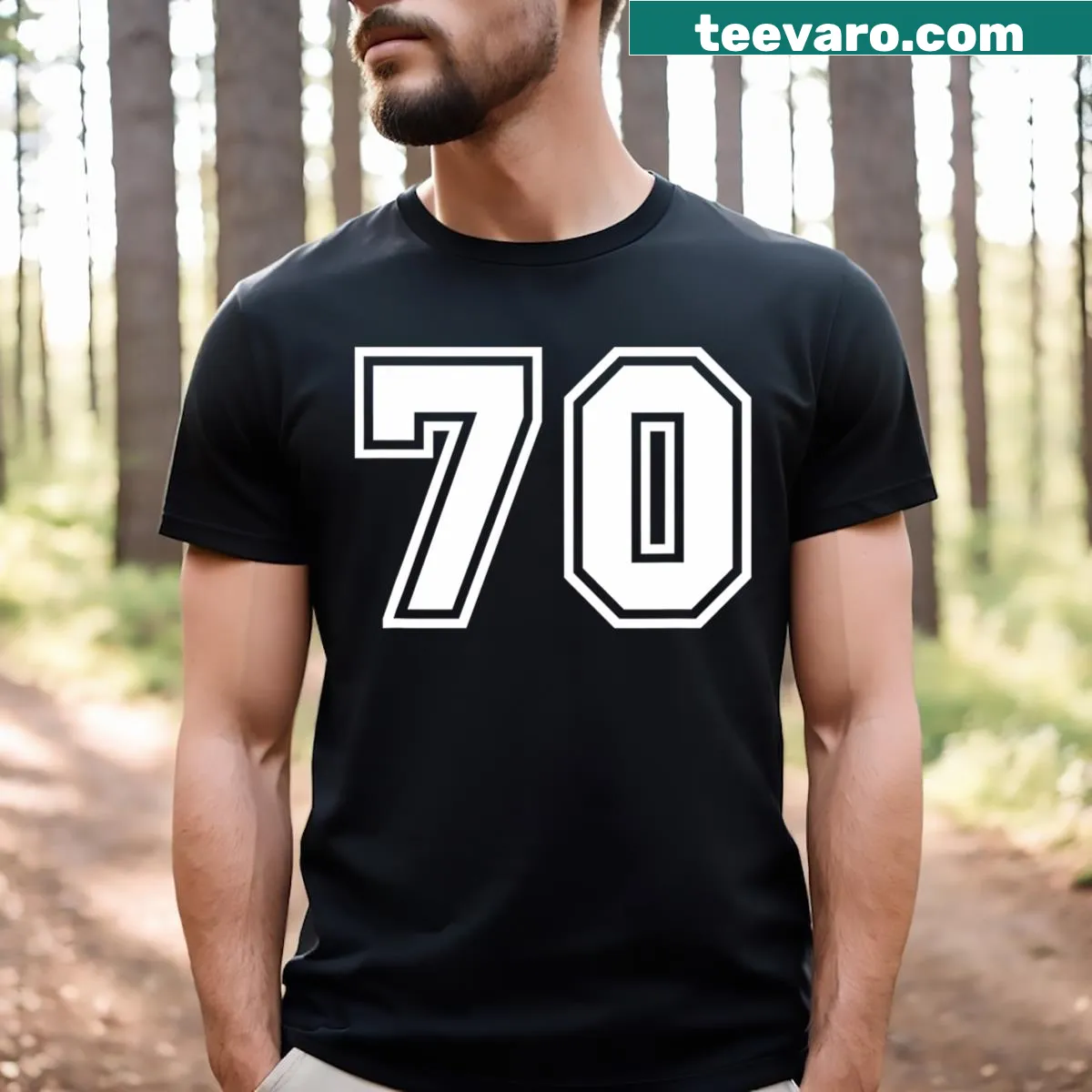T-shirt featuring the number 70 in a sporty design — on a men's t-shirt