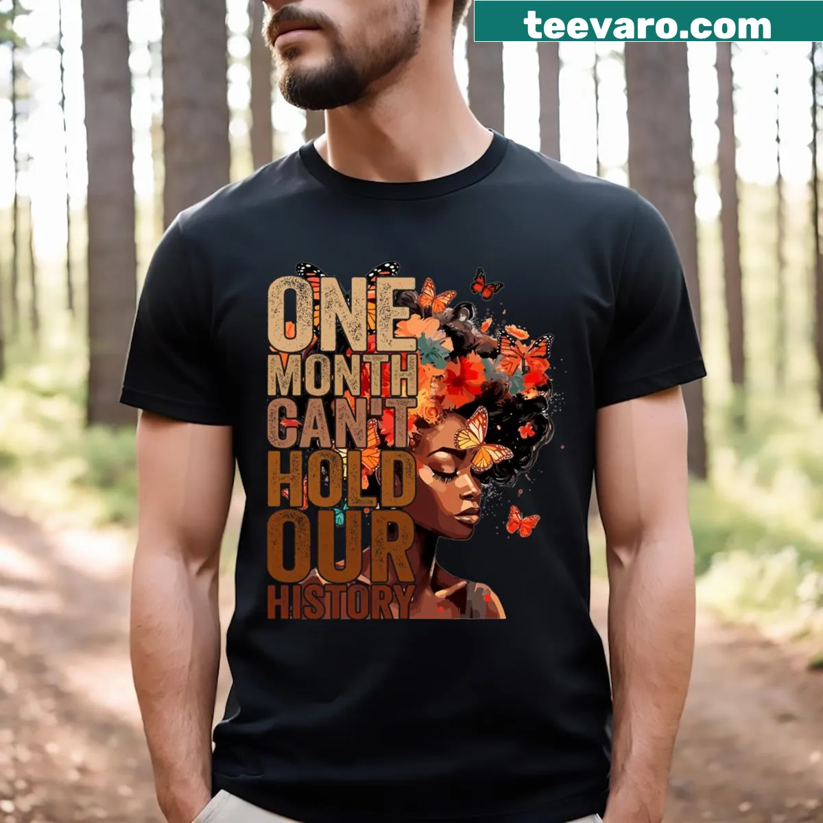 Empowering typography design on African girl history t-shirt — on a men's t-shirt