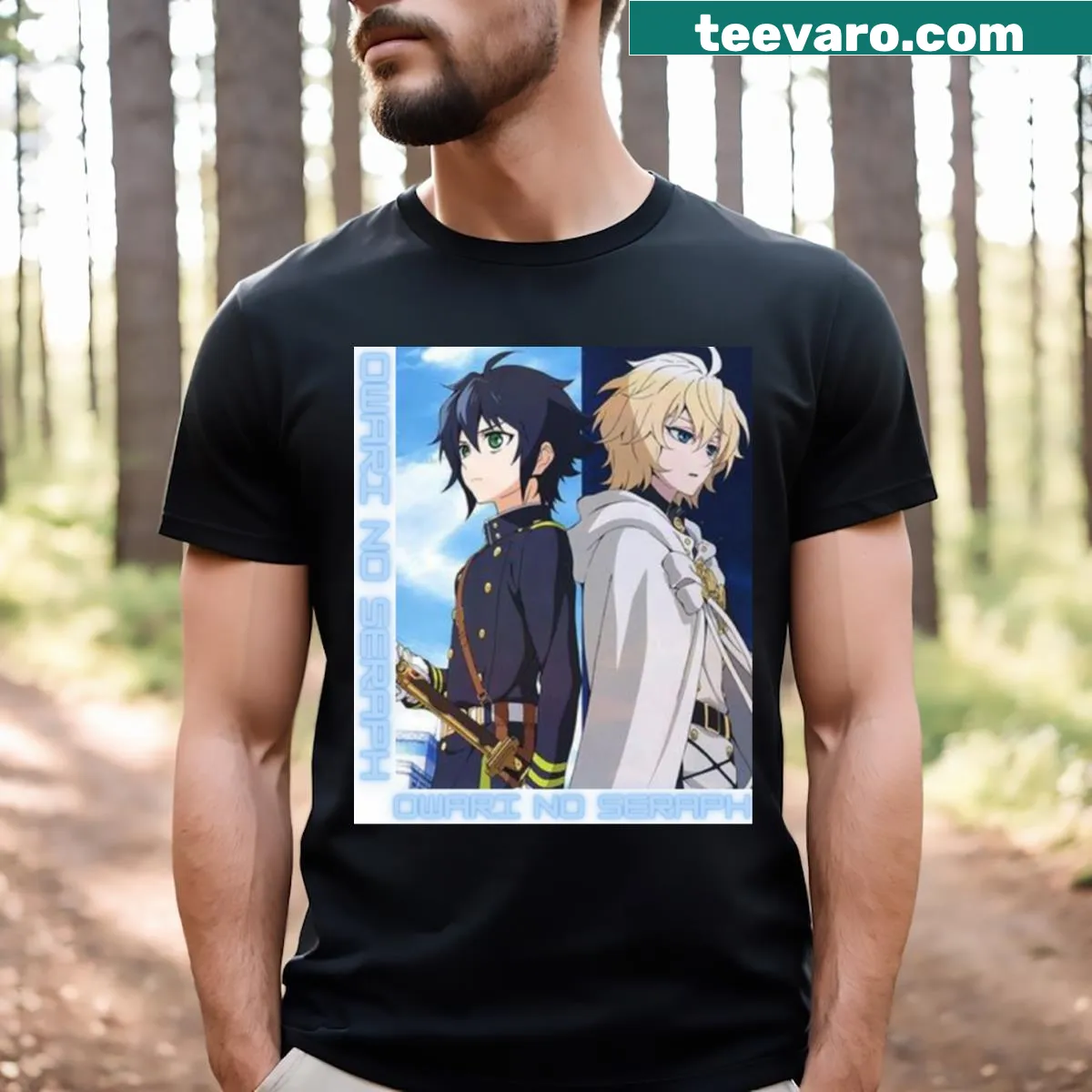 Striking artwork from Owari No Seraph on a T-shirt — on a men's t-shirt
