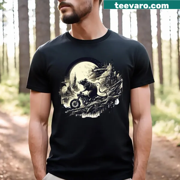 Post-apocalyptic rat on motorcycle graphic T-shirt
