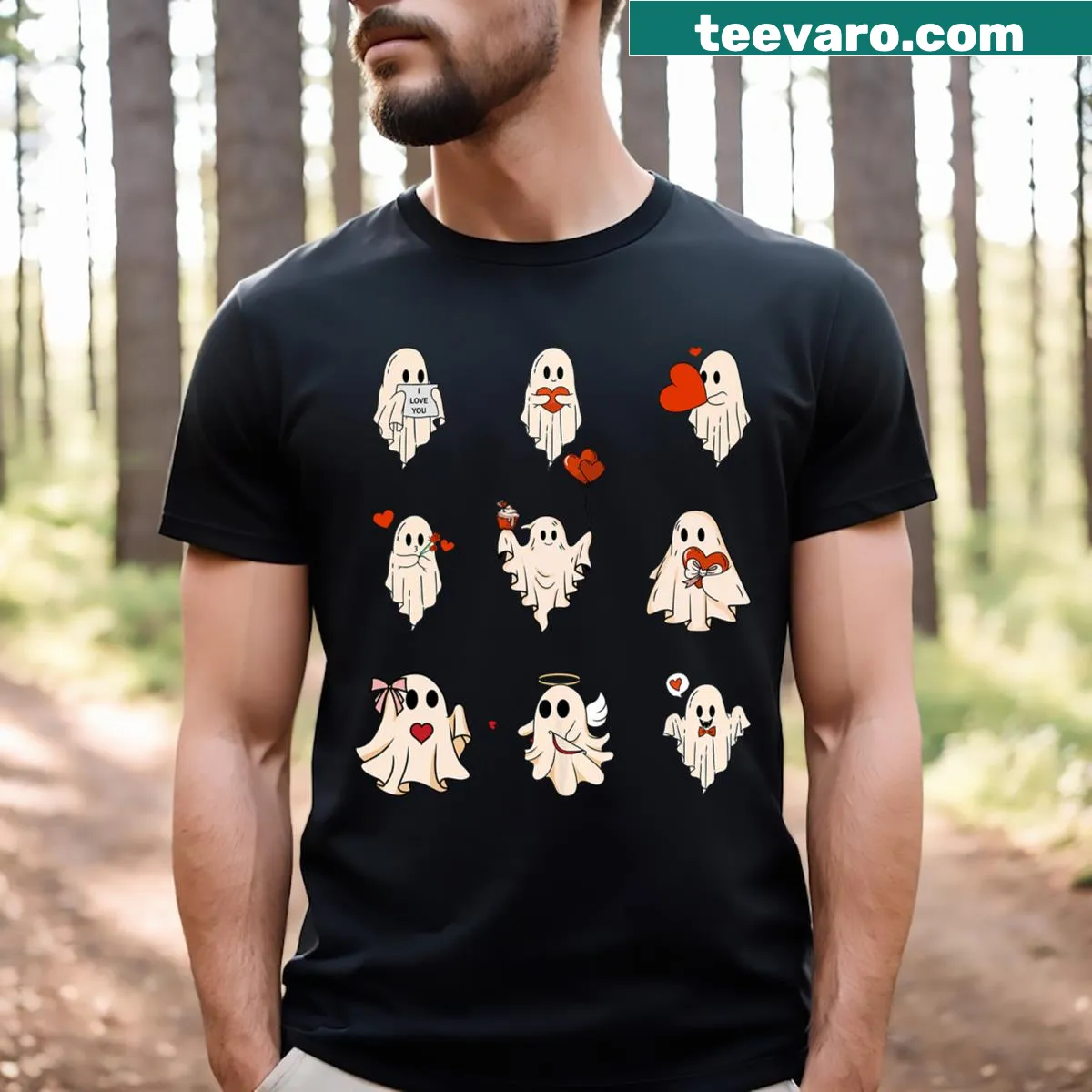 Cute retro ghost design for Valentine's Day on a t-shirt — on a men's t-shirt