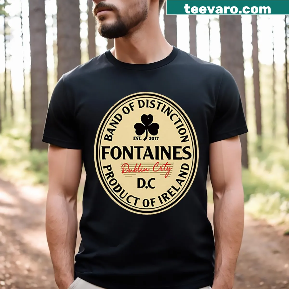 Retro logo decal T-shirt for Fontaines band fans — on a men's t-shirt