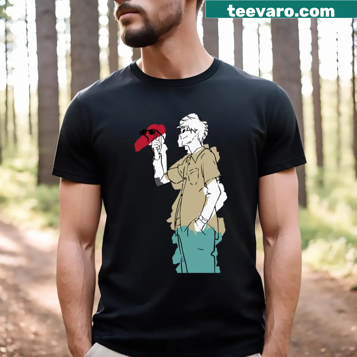 Minimalist silhouette of Satoru Gojo on a T-shirt — on a men's t-shirt