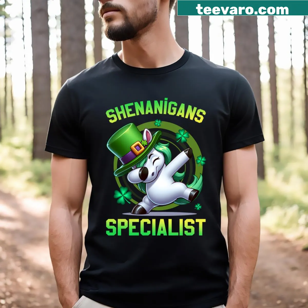 Funny St. Patrick's Day t-shirt with a dabbing horse graphic — on a men's t-shirt