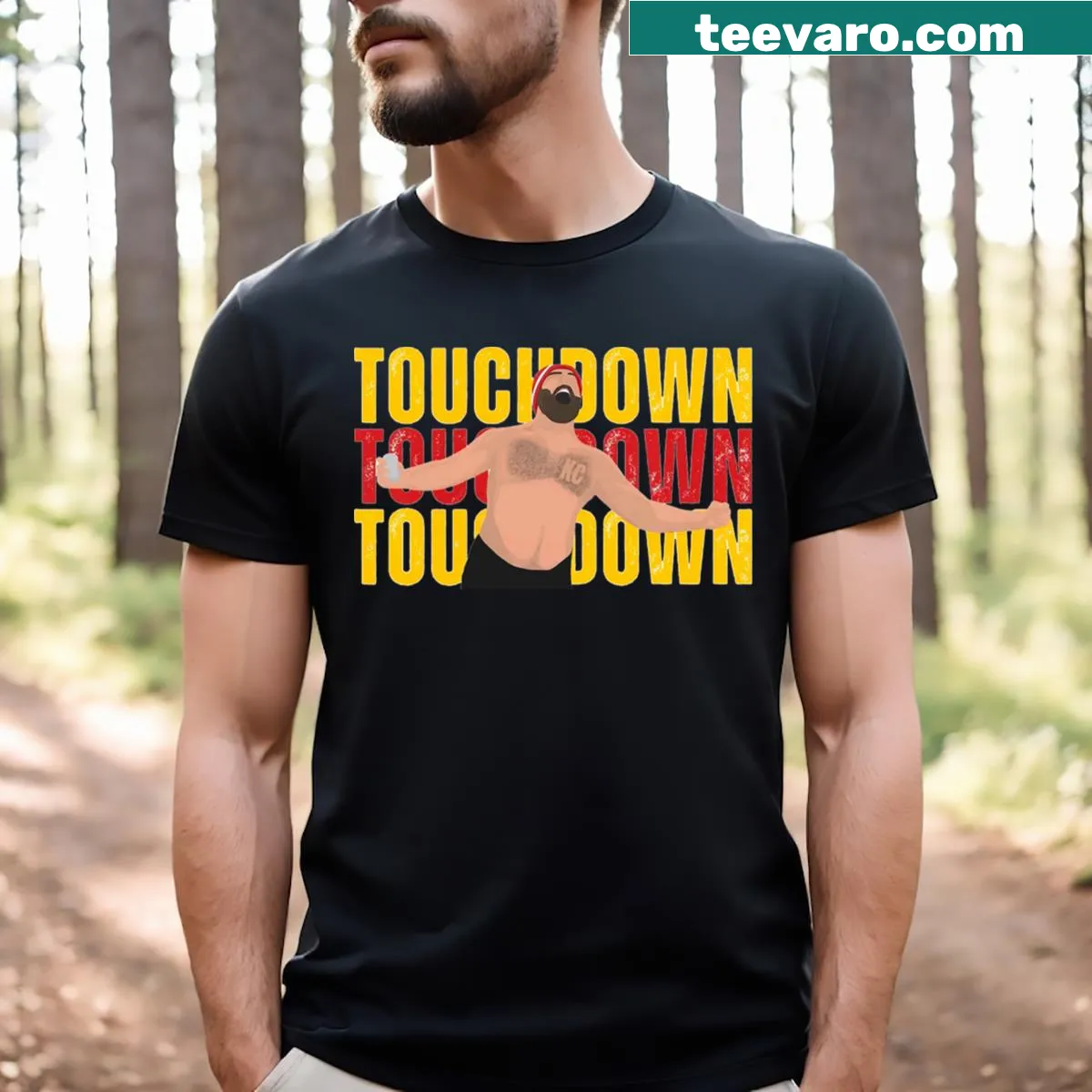 Funny Shirtless Kelce touchdown t-shirt for football fans — on a men's t-shirt
