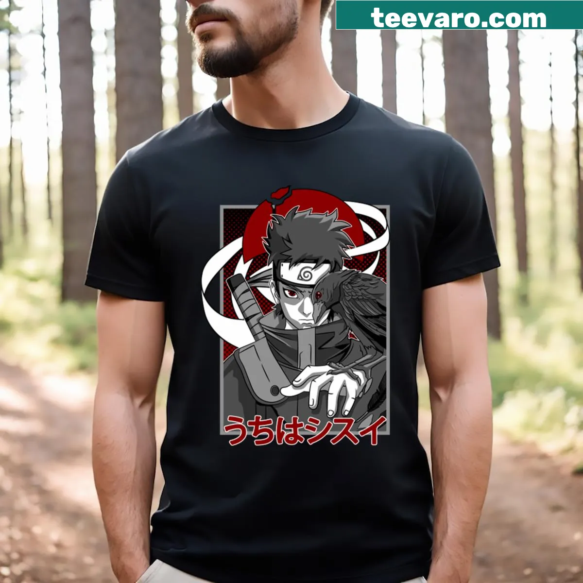 Illustrative T-shirt featuring Shisui from manga fanart. — on a men's t-shirt