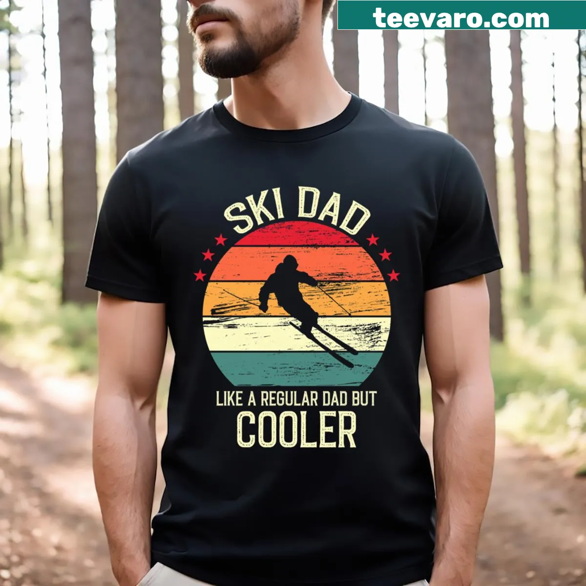 Vintage distressed Ski Dad t-shirt with playful text — on a men's t-shirt