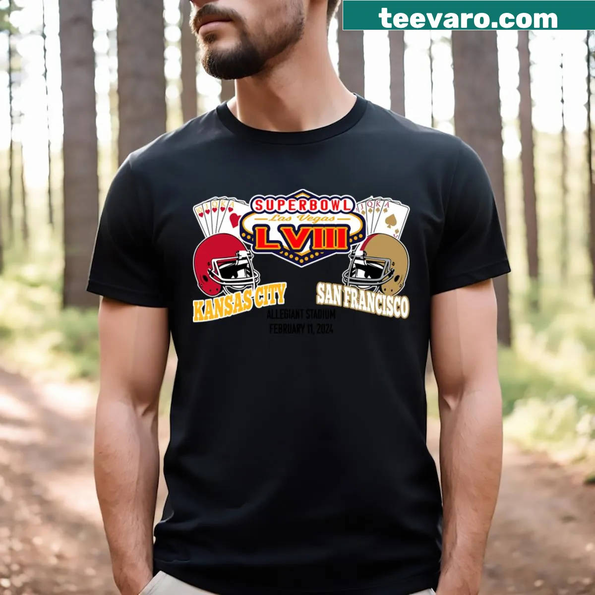 Illustration celebrating Super Bowl Lviii, great for sports fans. — on a men's t-shirt