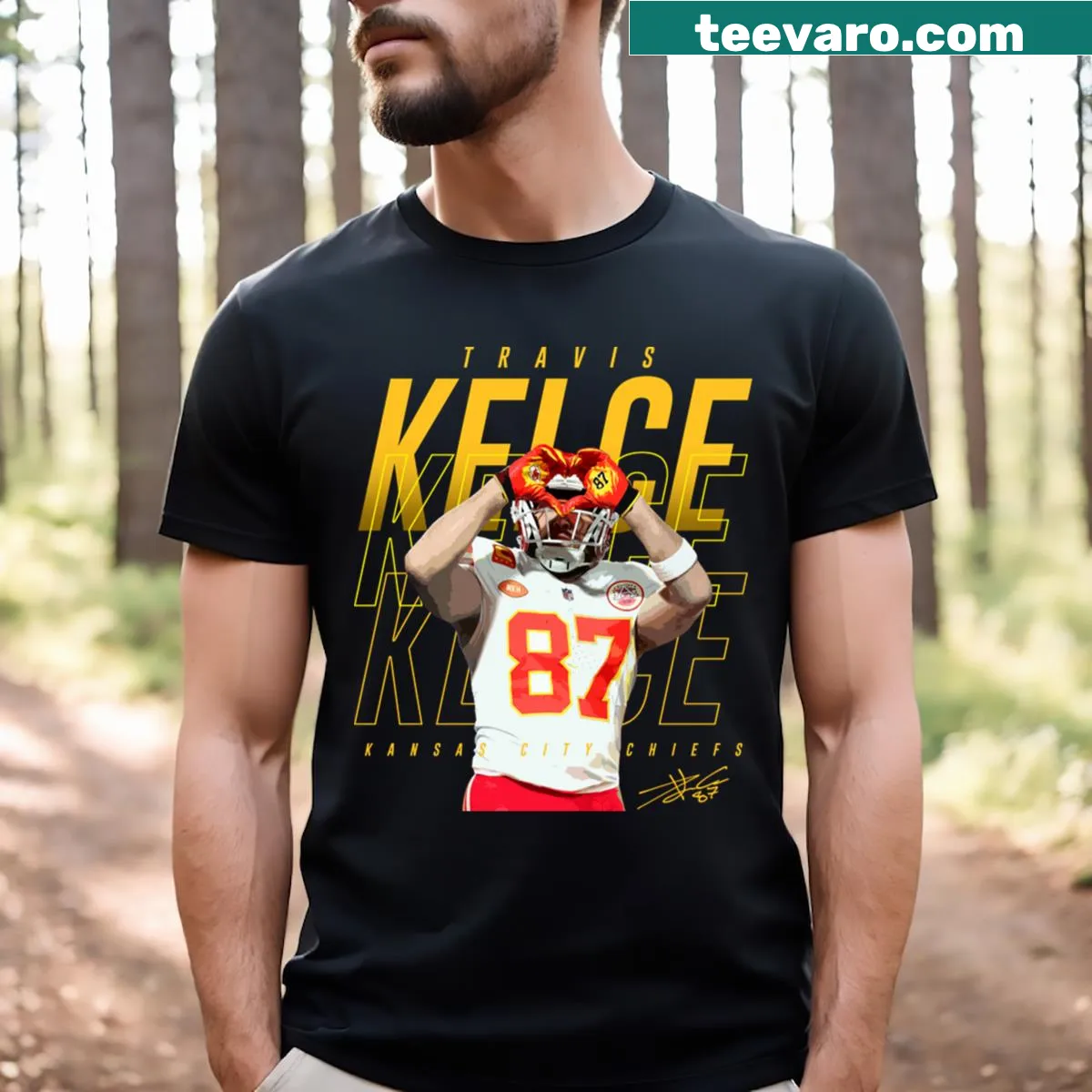 Travis Kelce T-shirt featuring a heart sign for sports fans — on a men's t-shirt