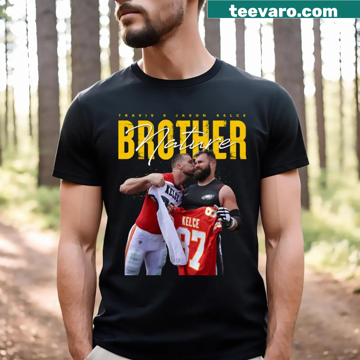 Graphic t-shirt featuring Travis and Jason Kelce — on a men's t-shirt
