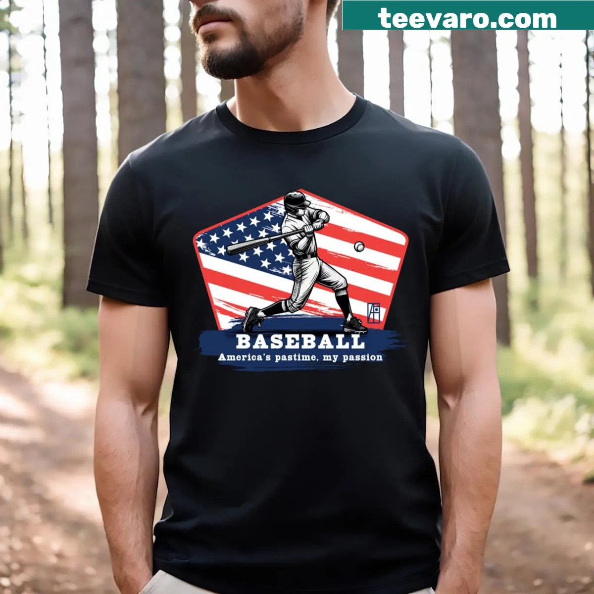 Baseball T-shirt with passionate typography about America's pastime — on a men's t-shirt