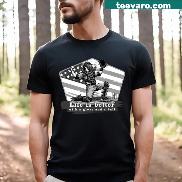 Baseball glove and ball design on a classic T-shirt