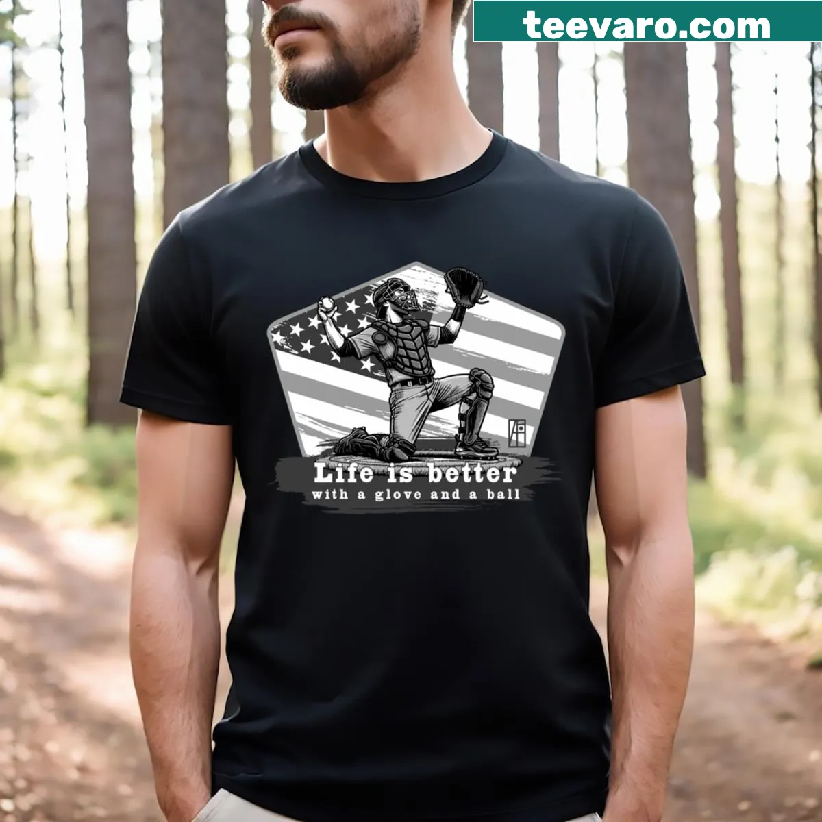 Baseball glove and ball design on a classic T-shirt — on a men's t-shirt