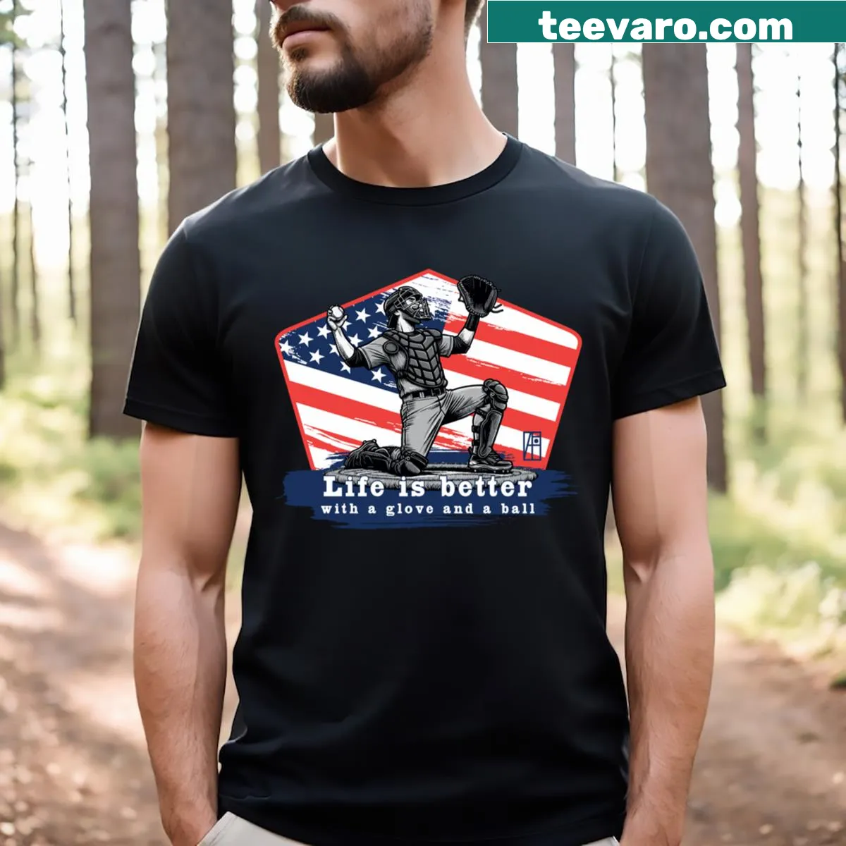 Baseball glove and ball graphic on a colorful T-shirt — on a men's t-shirt