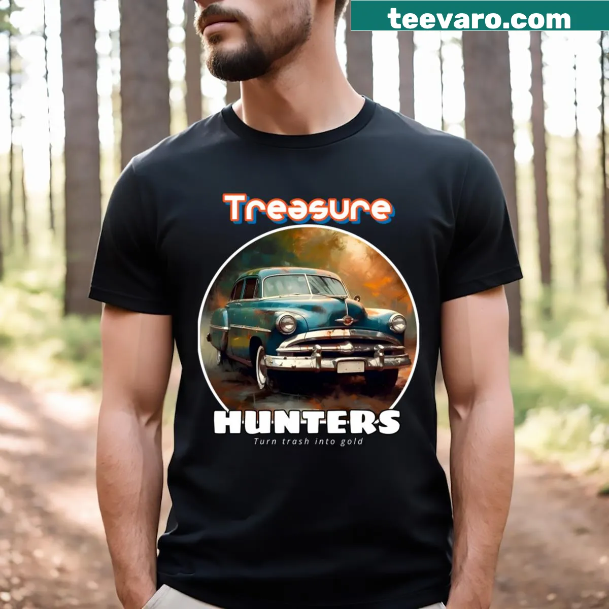 Vintage distressed t-shirt with a design of car transformation — on a men's t-shirt