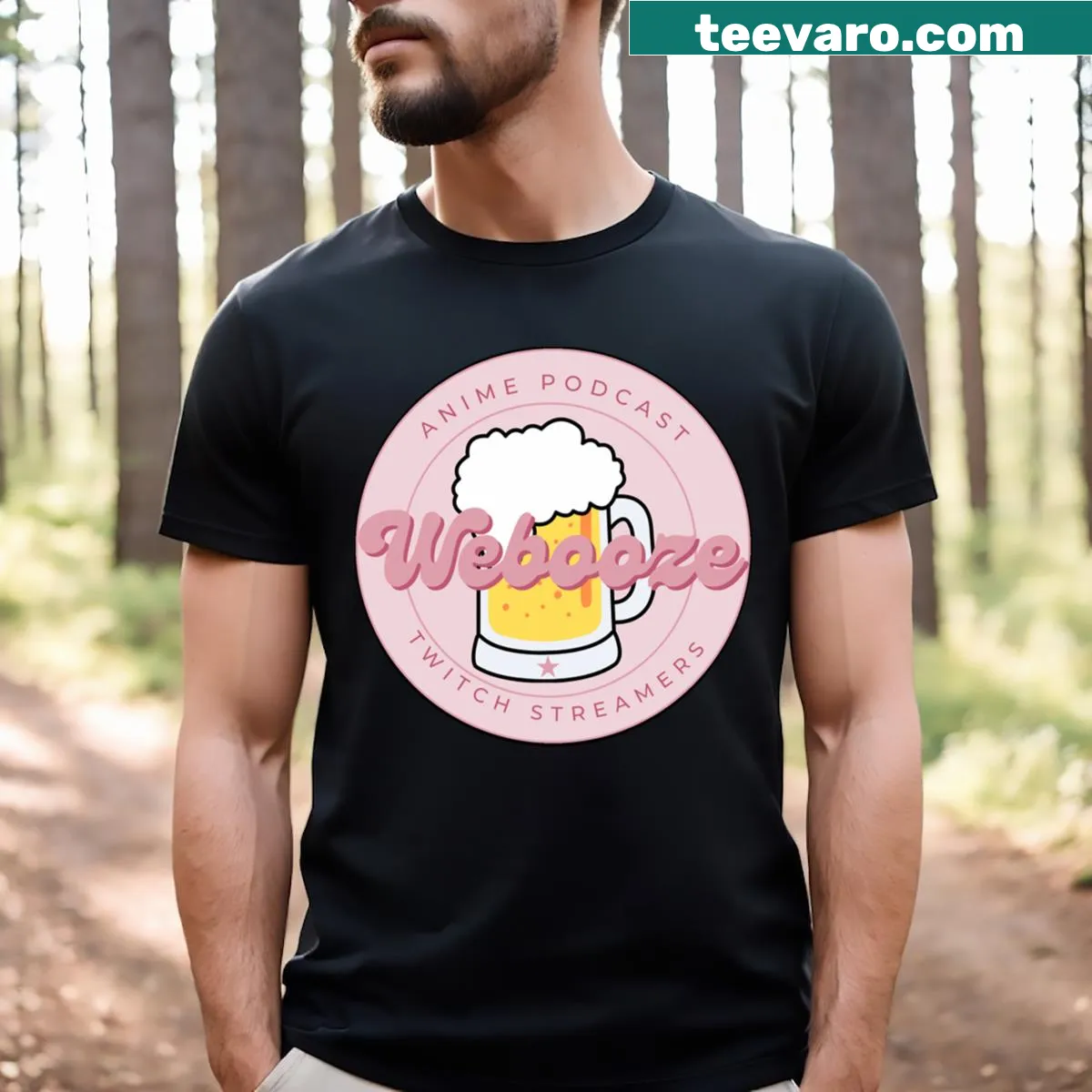 Kawaii logo T-shirt with the playful Webooze! design — on a men's t-shirt