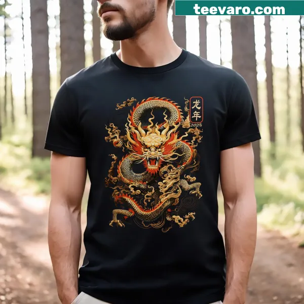 Vintage Year of the Dragon T-shirt featuring intricate Chinese art