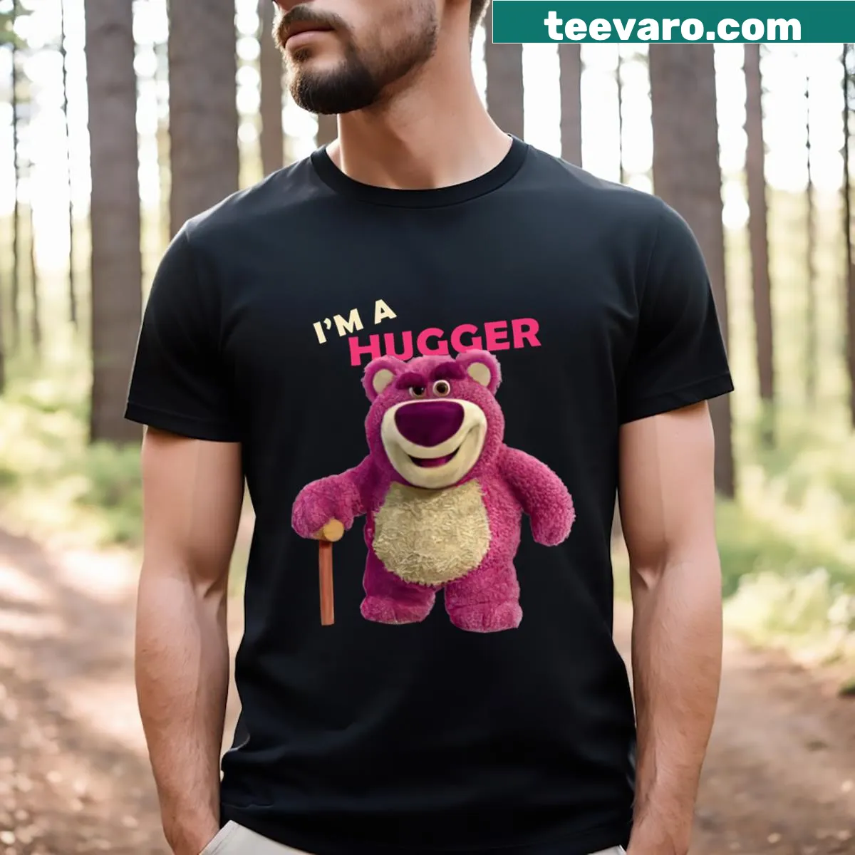 Cute I'm A Hugger t-shirt with playful typography — on a men's t-shirt