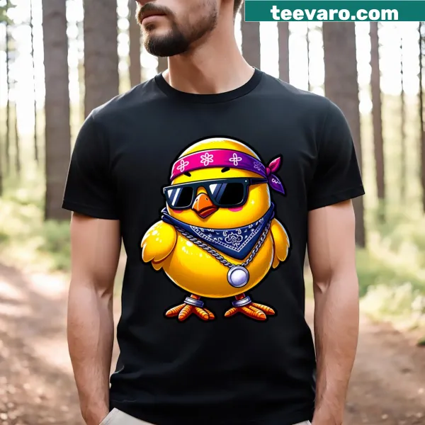 Funny cartoon Easter chick in hip hop style