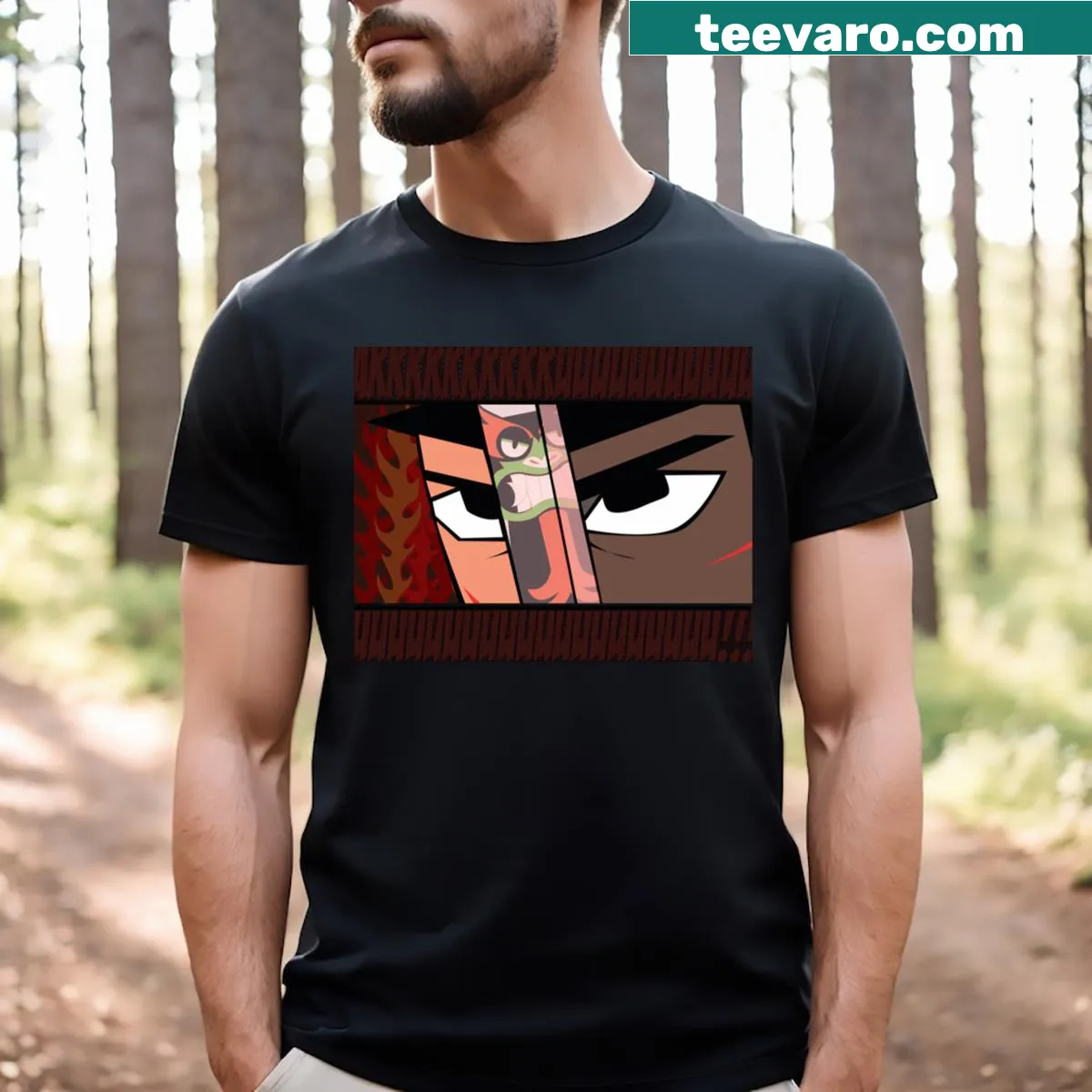 Samurai illustration graphic T-shirt featuring a character named Jack — on a men's t-shirt
