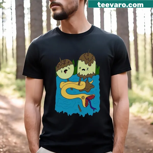 Adventure Time themed graphic T-shirt featuring iconic characters
