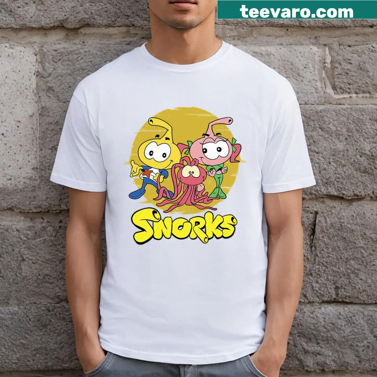 Illustration showcasing fun cartoon designs. — on a men's t-shirt