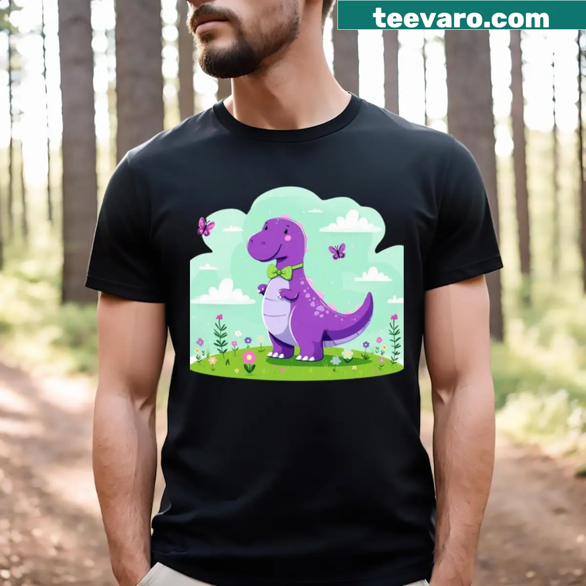 Barney and the Butterflies themed T-shirt — on a men's t-shirt