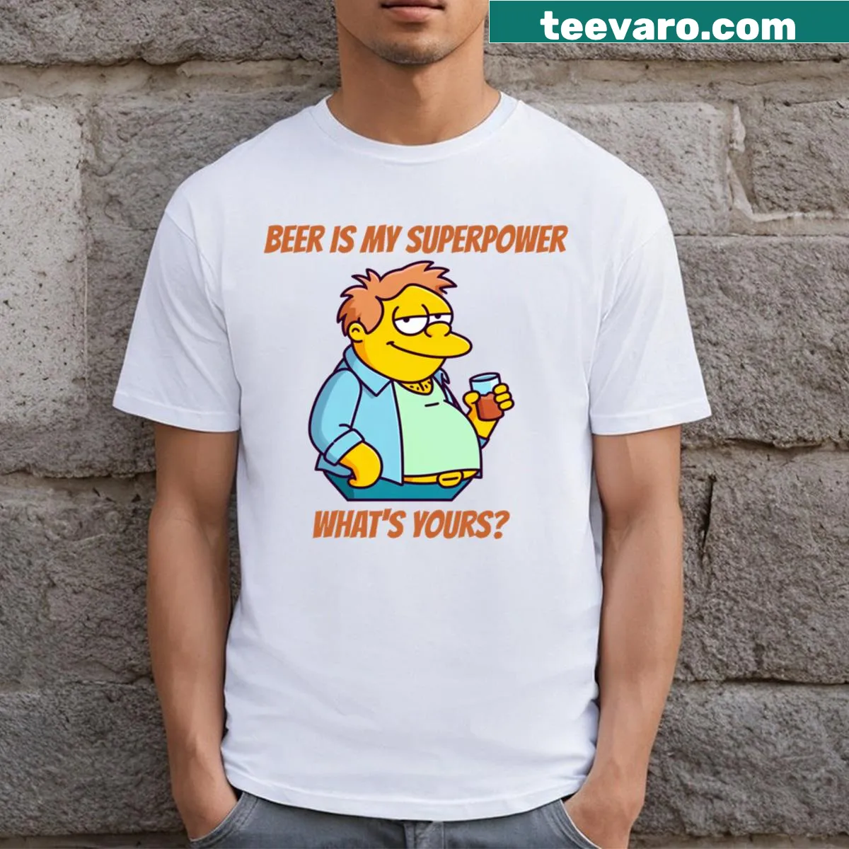Vintage-style t-shirt featuring Barney Gumble's cartoon character — on a men's t-shirt