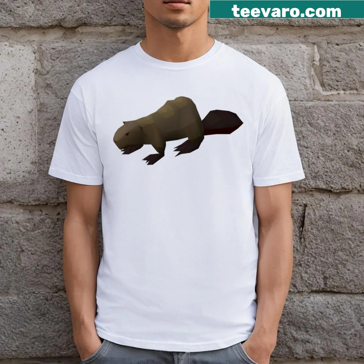 Cartoon beaver from Runescape on a playful t-shirt — on a men's t-shirt
