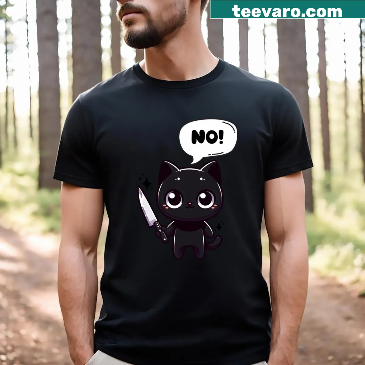 Funny T-shirt featuring a black cat with the phrase 'Says No' — on a men's t-shirt