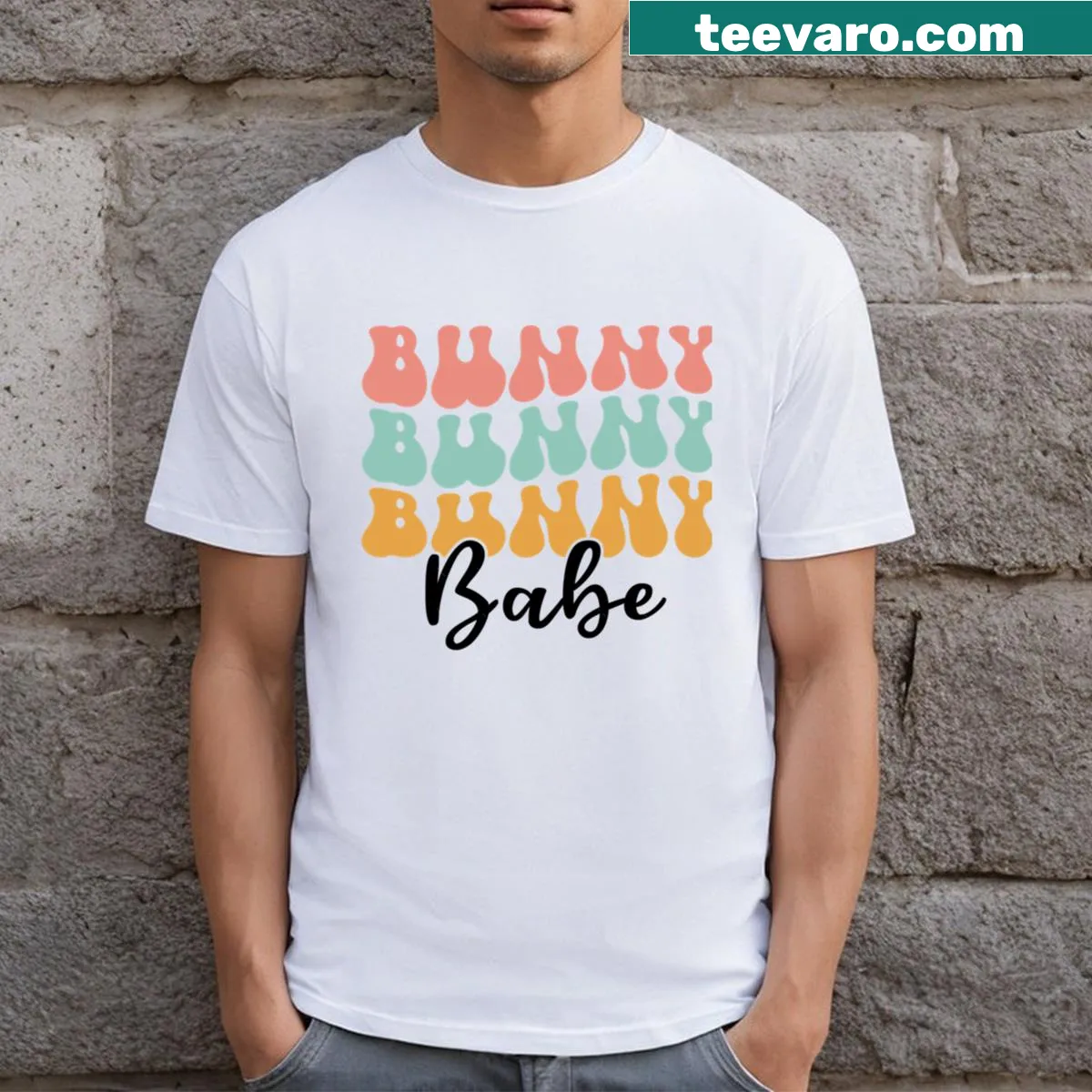 Cute Bunny Babe T-shirt featuring an illustrated bunny design — on a men's t-shirt