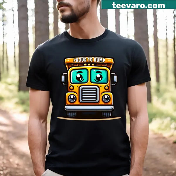 Cartoon t-shirt featuring a cheerful dump truck