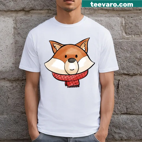 Cartoon fox illustration on an animal-themed T-shirt