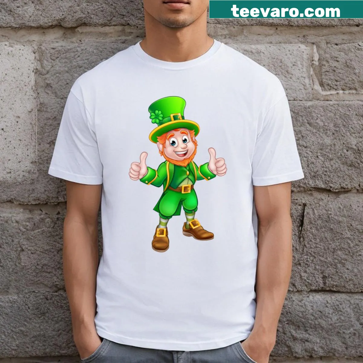 Playful leprechaun illustration on a St. Patrick's Day T-shirt — on a men's t-shirt