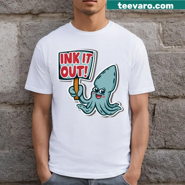Cartoon squid shirt with the text 'Ink It Out!'