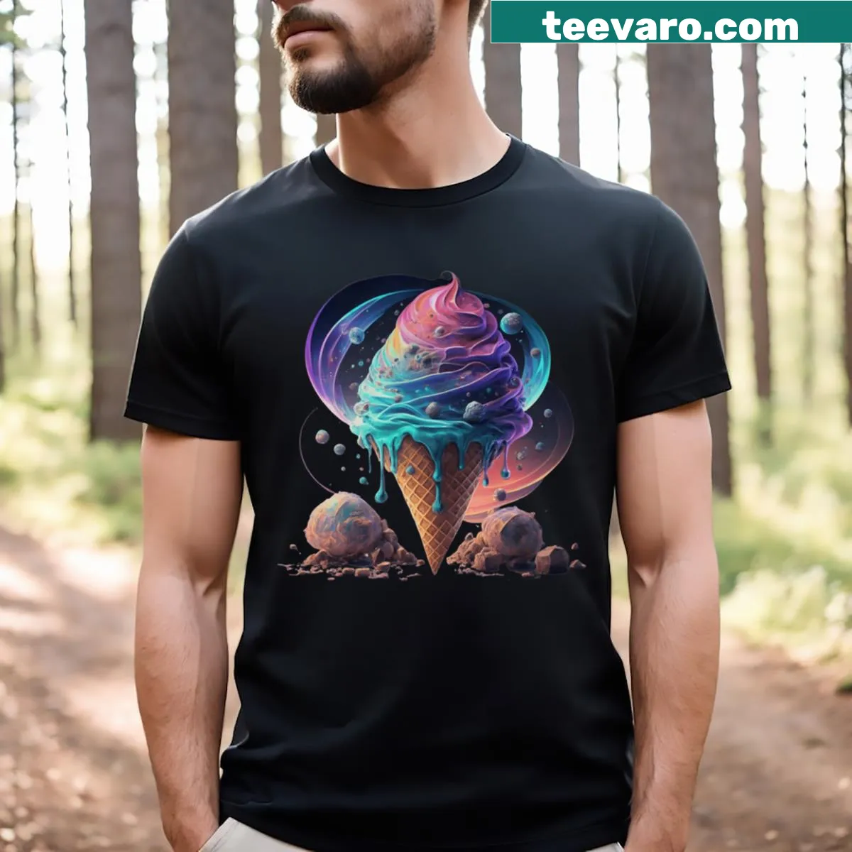 Playful cosmic ice cream design on a T-shirt — on a men's t-shirt