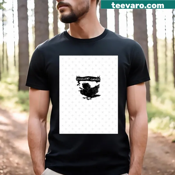Graphic T-shirt featuring a corvid illustration
