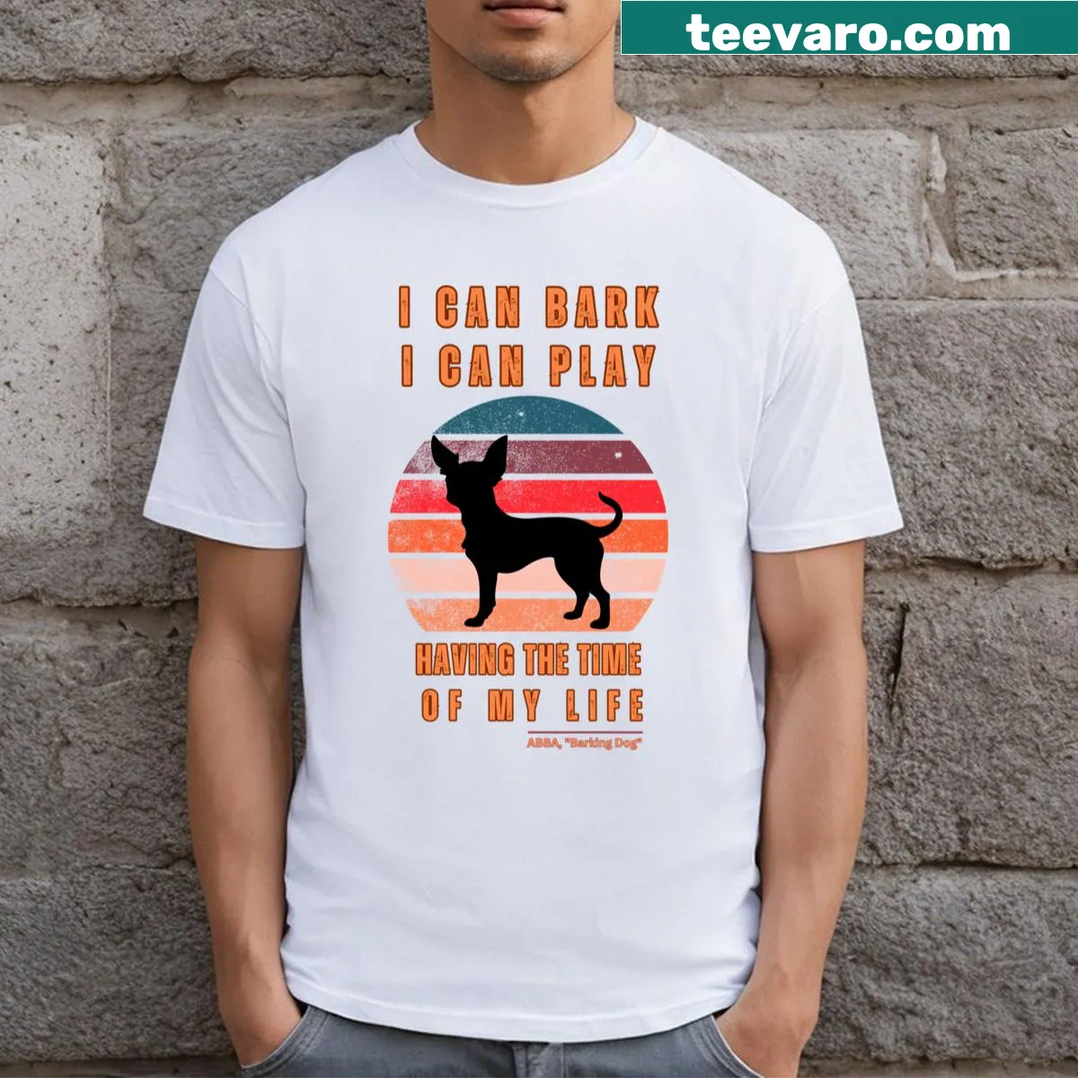 Funny Chihuahua illustrated T-shirt with playful design — on a men's t-shirt