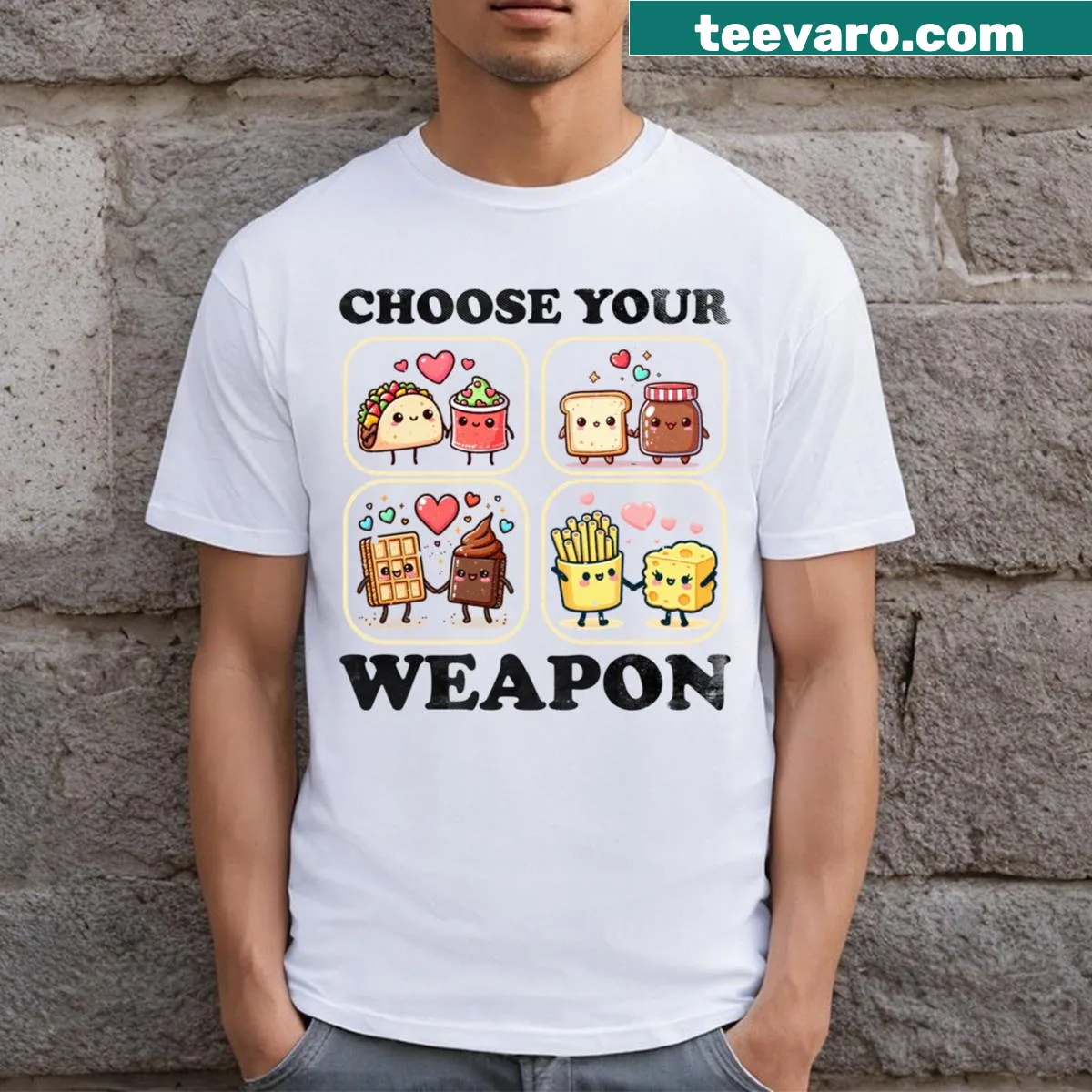 Kawaii food characters design for gamers combining food and gaming — on a men's t-shirt