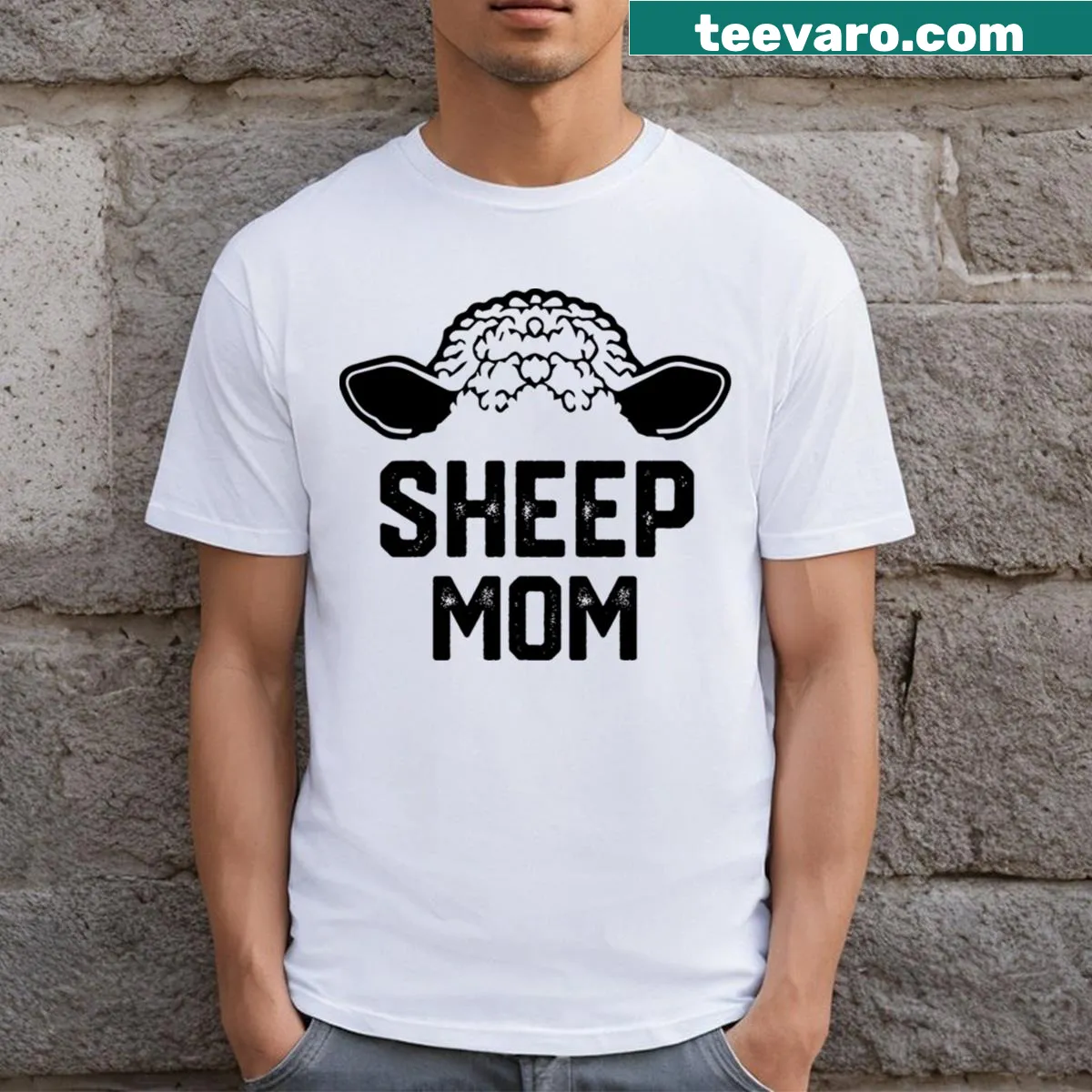 Cartoon sheep design with humorous text for moms — on a men's t-shirt