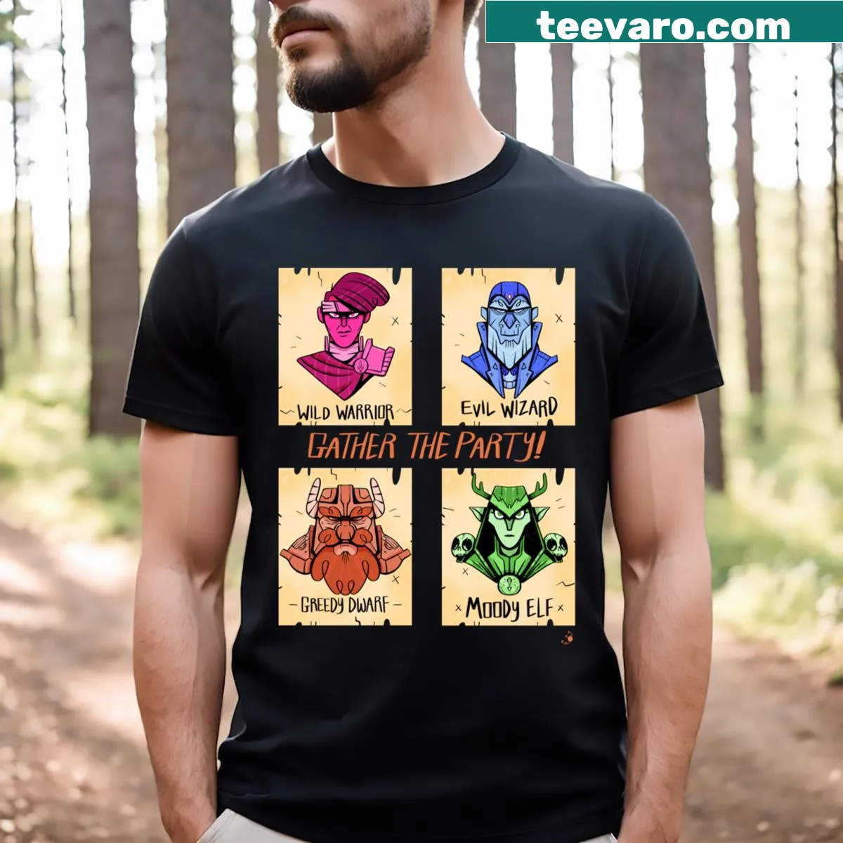 Gather The Party! graphic T-shirt to promote celebrations — on a men's t-shirt