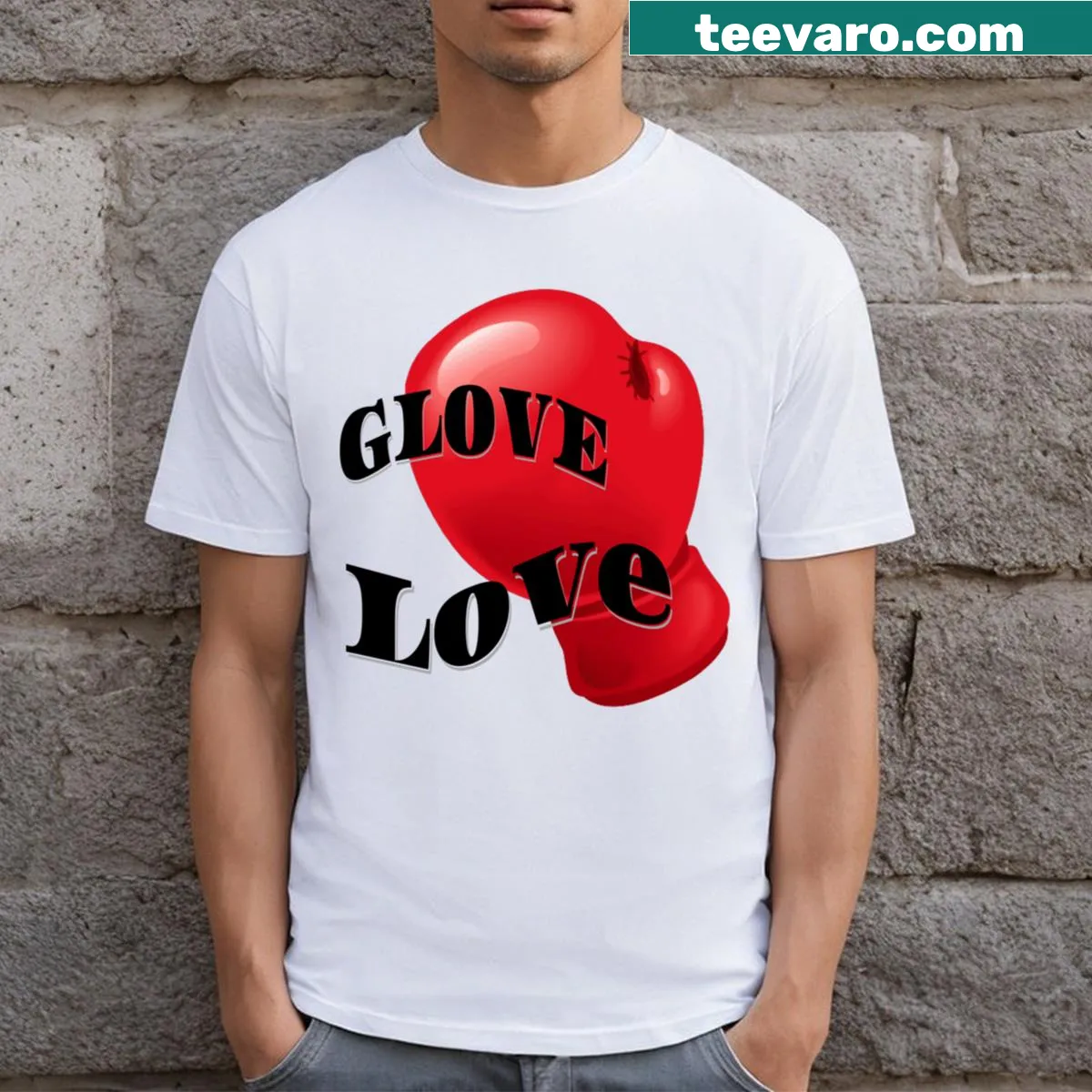 Motivational boxing t-shirt with the phrase 'Glove Love' — on a men's t-shirt