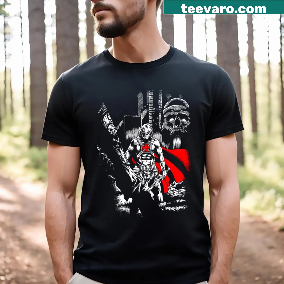 Vintage-style Greyskull graphic on a T-shirt — on a men's t-shirt