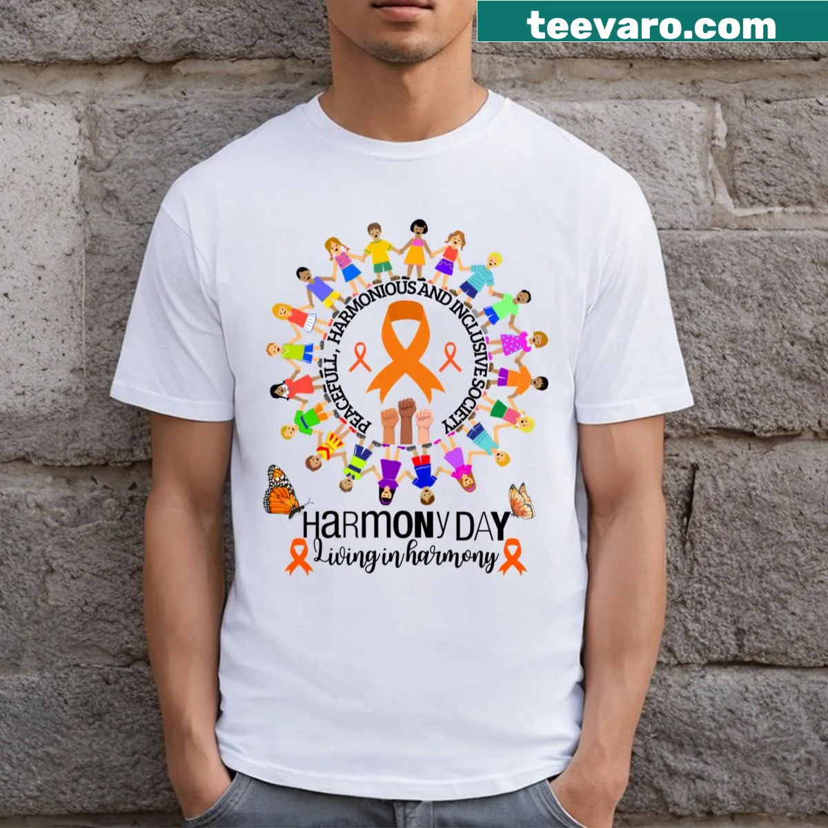 Harmony Day T-shirt for kids promoting friendship — on a men's t-shirt