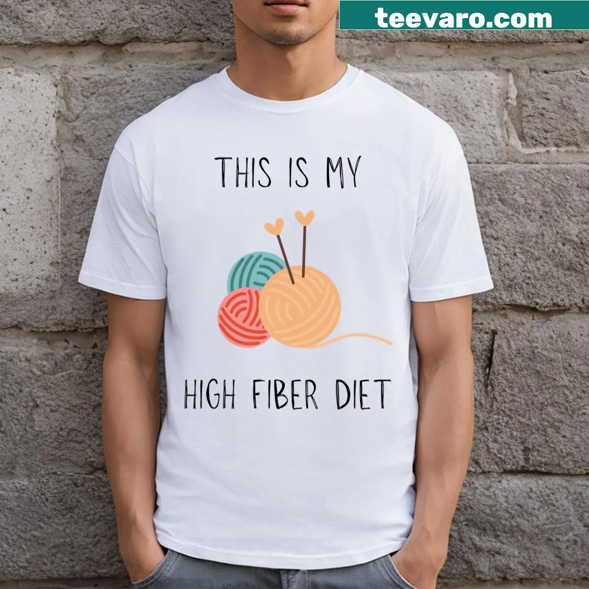 Cute T-shirt with yarn graphic and 'High Fiber Diet' text — on a men's t-shirt