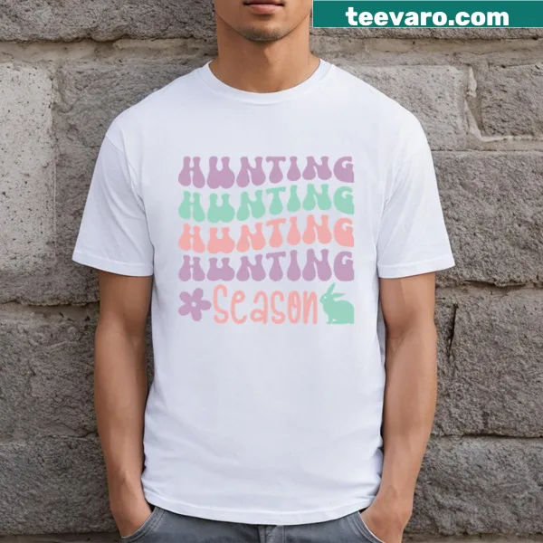 Text design stating 'Hunting Season' on a T-shirt